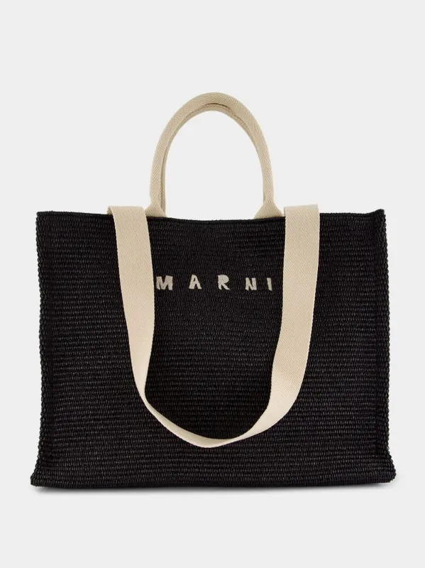 Black Raffia-Effect Shopping Tote sold by Fashion Clinic