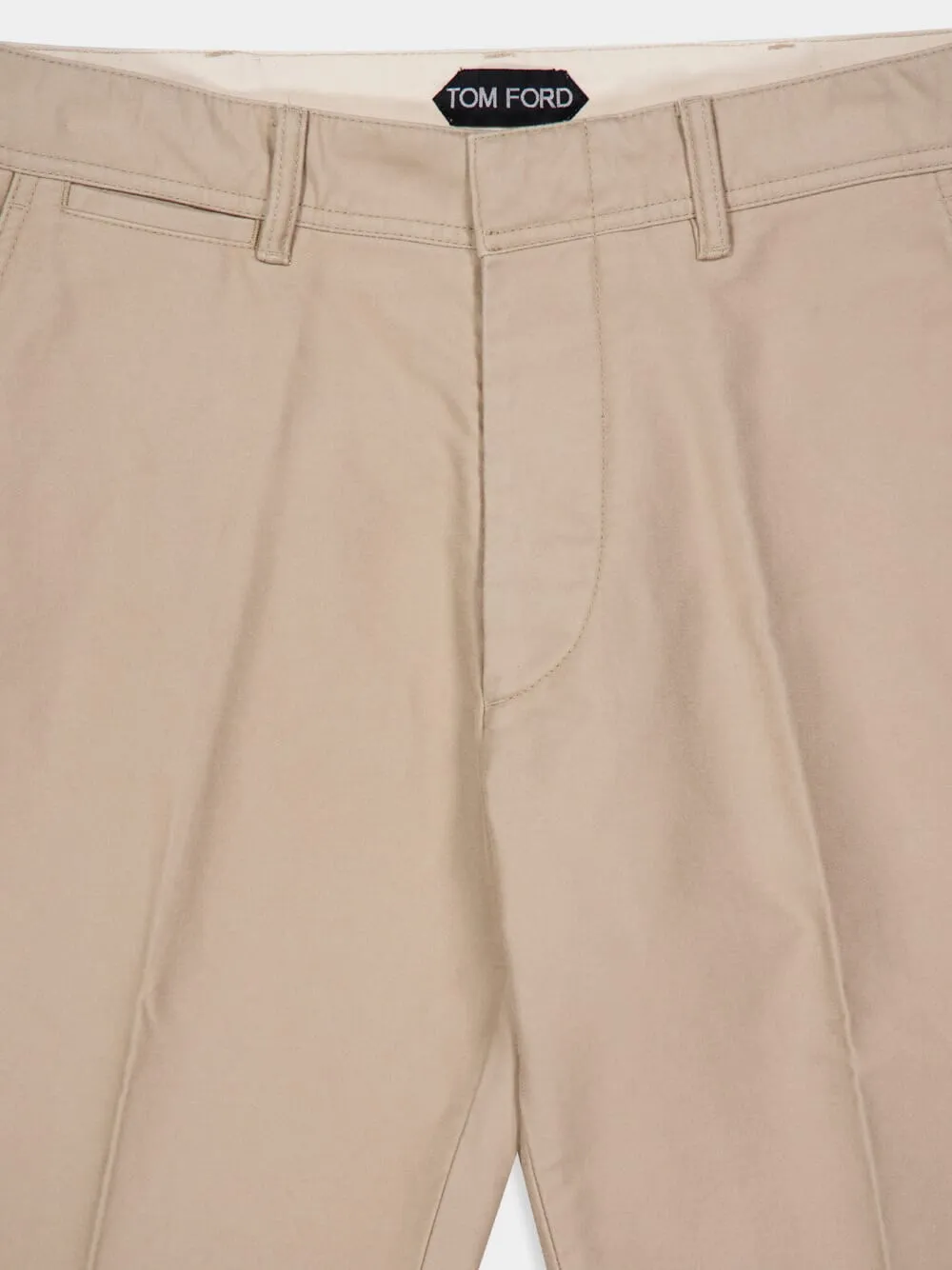 Beige Cotton Satin Chino Trousers sold by Fashion Clinic product image thumbnail 3