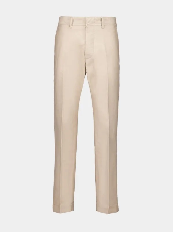 Beige Cotton Satin Chino Trousers sold by Fashion Clinic