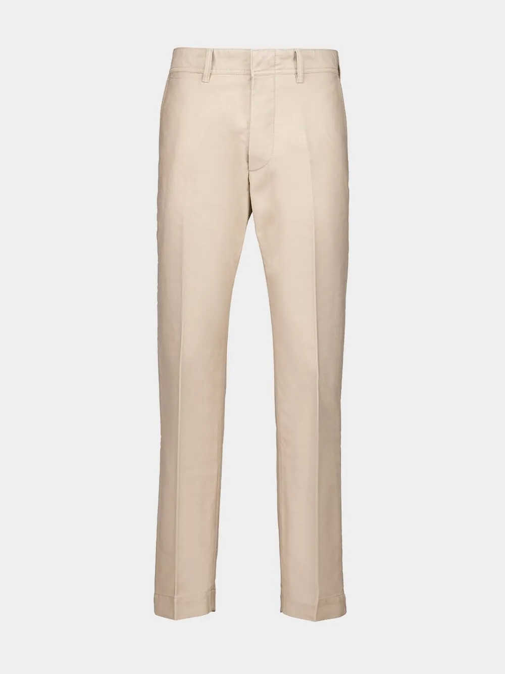 Beige Cotton Satin Chino Trousers sold by Fashion Clinic