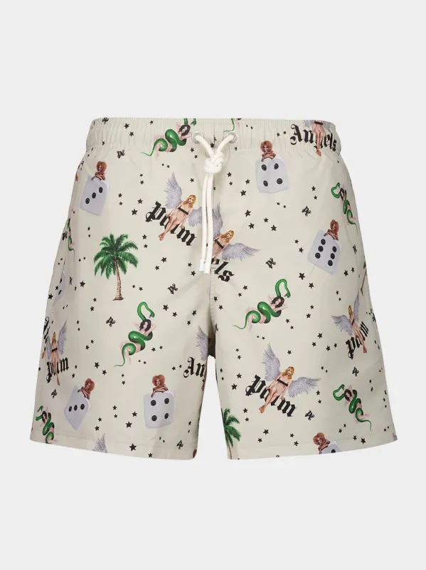 Ivory Pin-Up Swim Shorts sold by Fashion Clinic