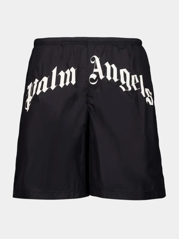 Black Curved Logo Swim Shorts made by Palm Angels