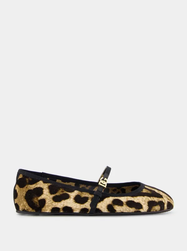 Leopard-Print Velvet Ballet Flats with DG Logo sold by Fashion Clinic