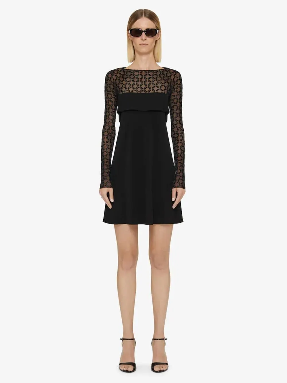 Black Draped Jersey and Monogram Tulle Mini Dress sold by Fashion Clinic