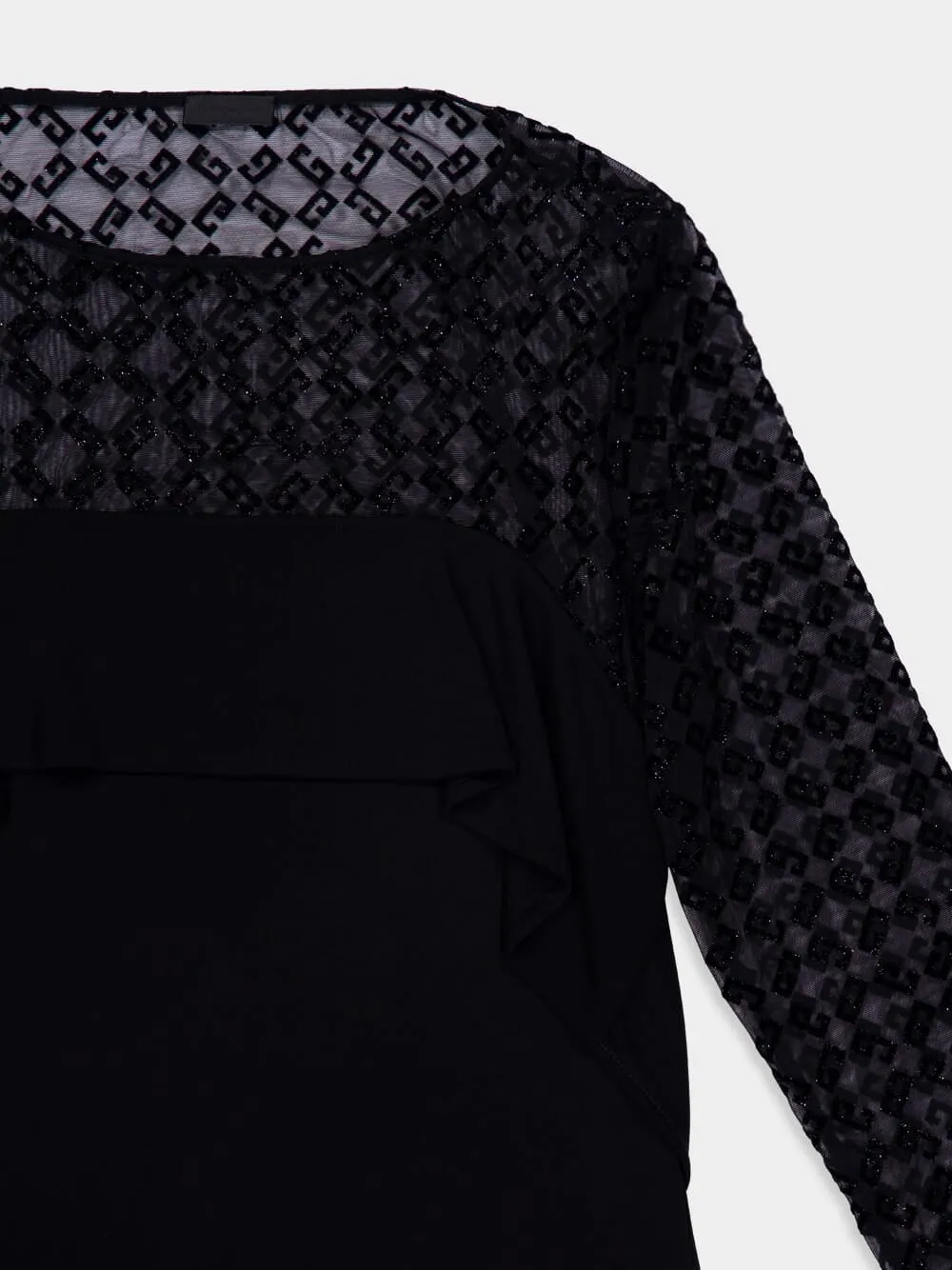 Black Draped Jersey and Monogram Tulle Mini Dress sold by Fashion Clinic product image thumbnail 5