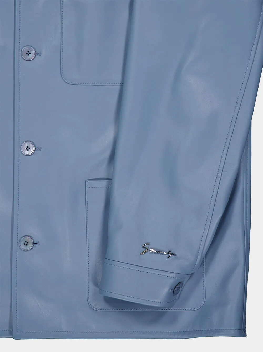 Leather Overshirt in Grey Blue sold by Fashion Clinic product image thumbnail 4