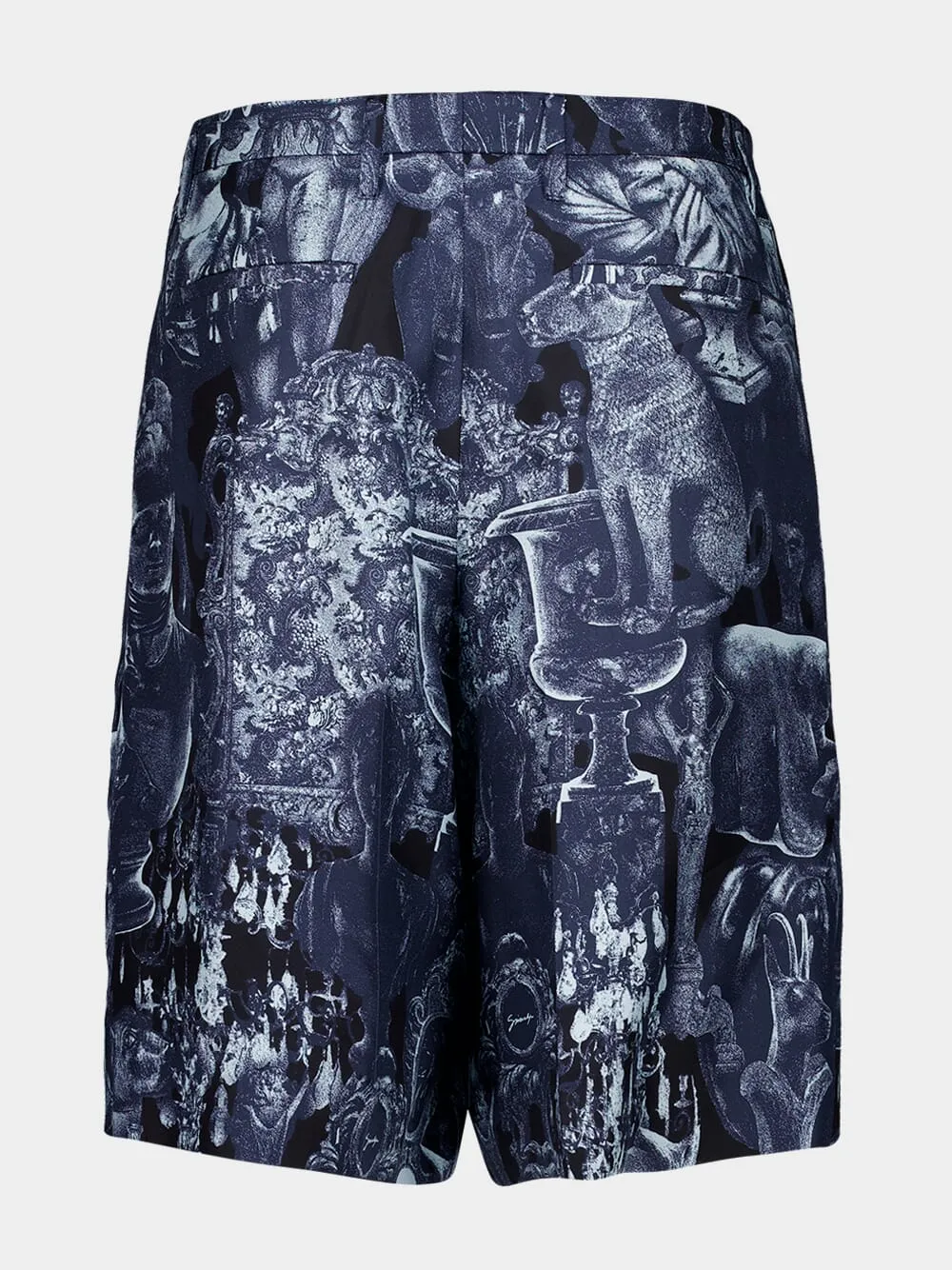 Navy Silk Bermuda Shorts with Hubert Objects Print sold by Fashion Clinic product image thumbnail 2