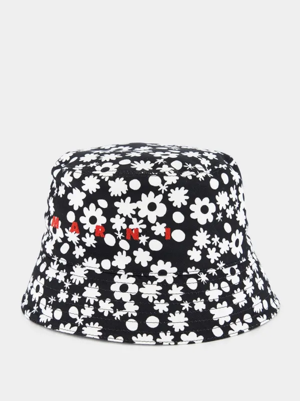 Black and White Pop Fields Cotton Bucket Hat sold by Fashion Clinic