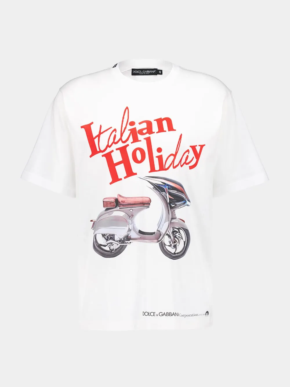 White Cotton Vespa Print T-shirt sold by Fashion Clinic