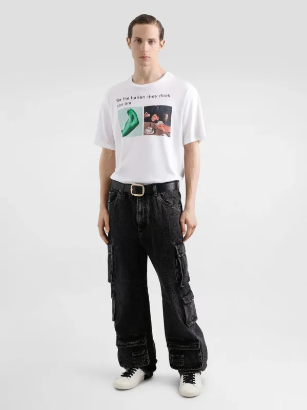 White Cotton Hand and Coffee Print T-shirt sold by Fashion Clinic