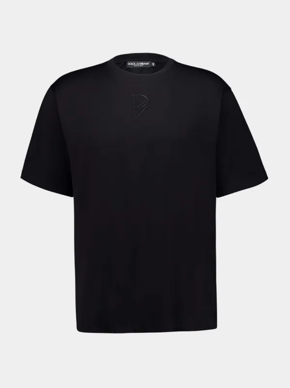 Black Cotton T-shirt with Logo Embroidery sold by Fashion Clinic