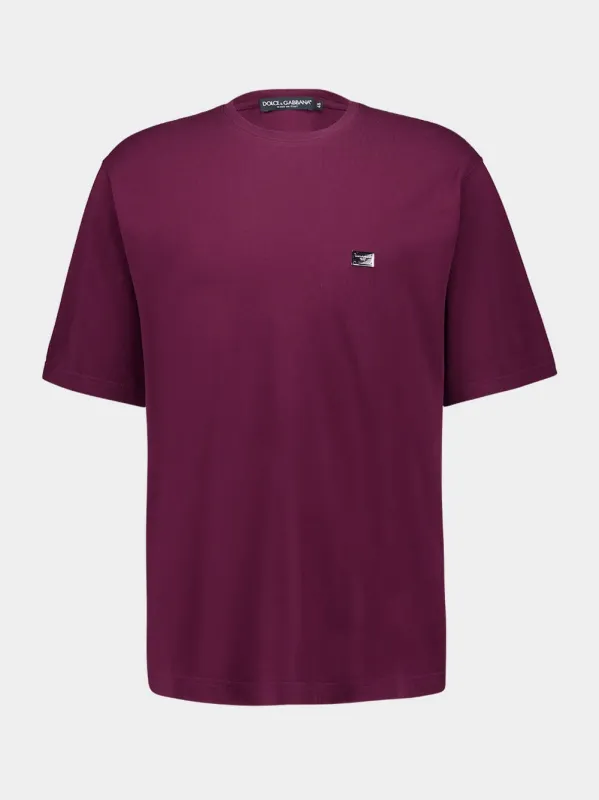 Burgundy Cotton T-shirt with Metal Tag made by Fashion Clinic