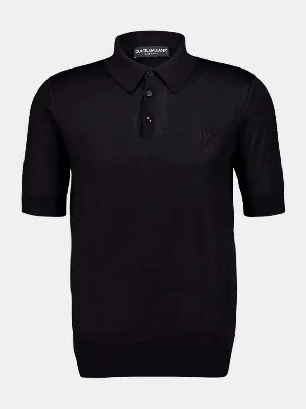 Black Silk Polo Shirt sold by Fashion Clinic