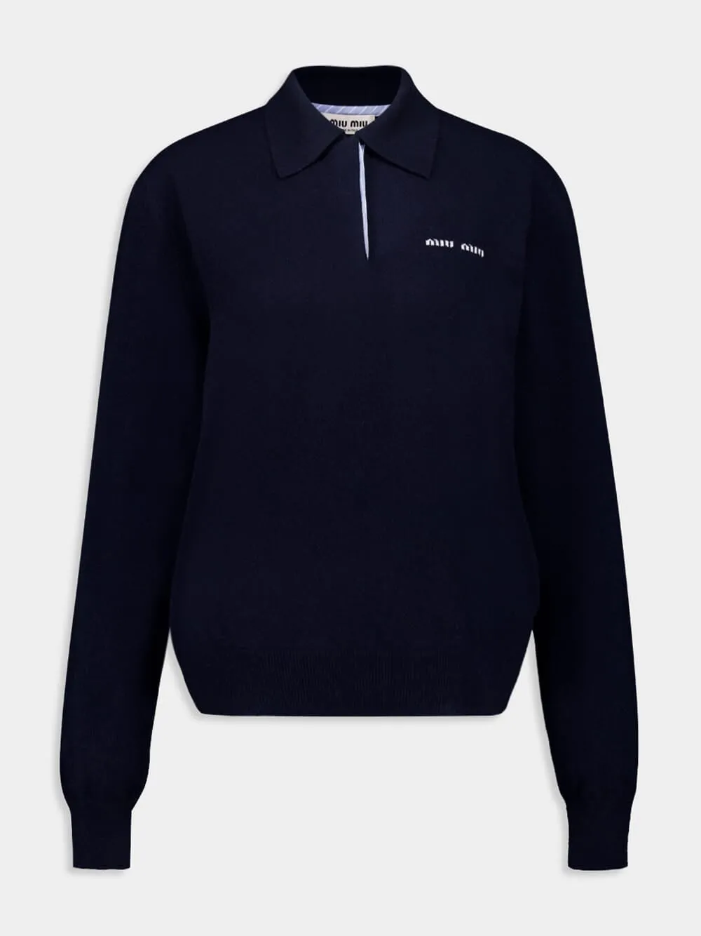 Navy Cashmere Polo Sweater sold by Fashion Clinic