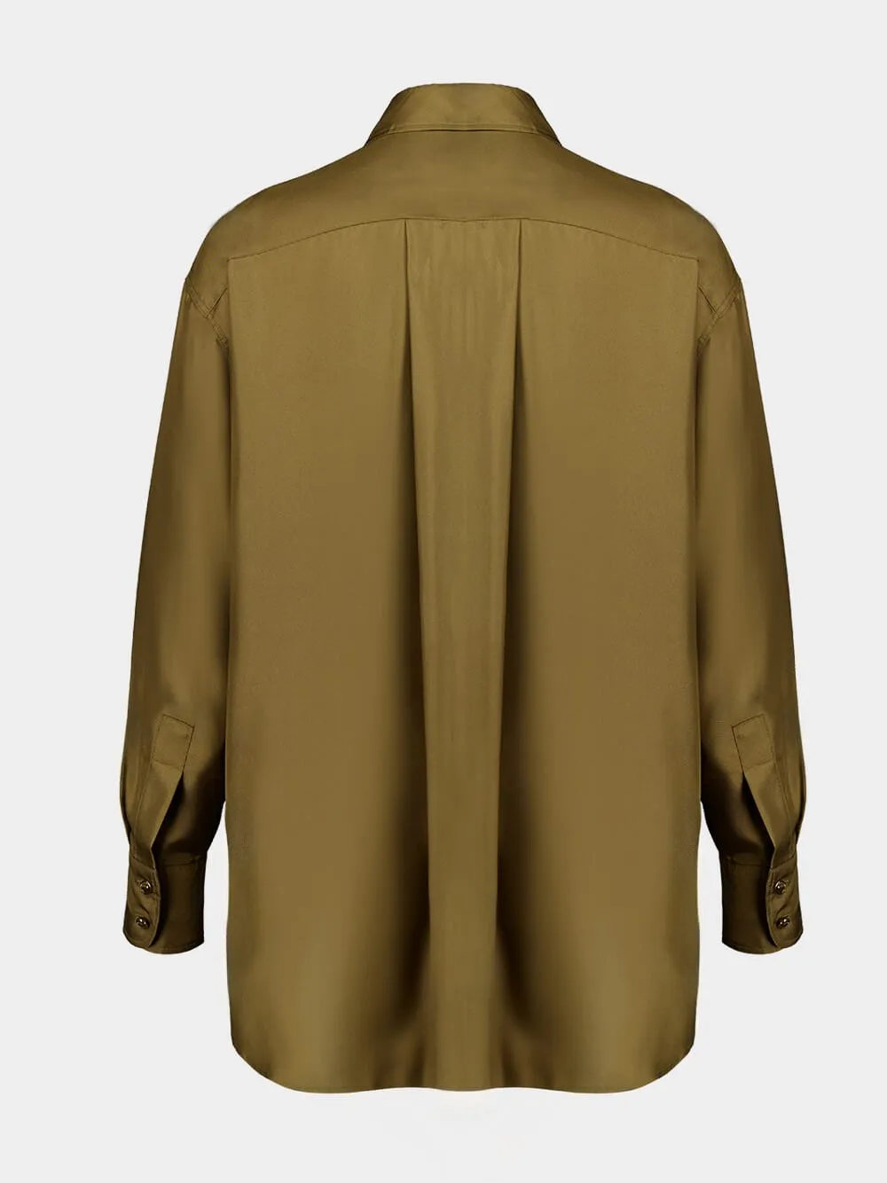 Olive Green Silk Button-Up Shirt sold by Fashion Clinic product image thumbnail 2