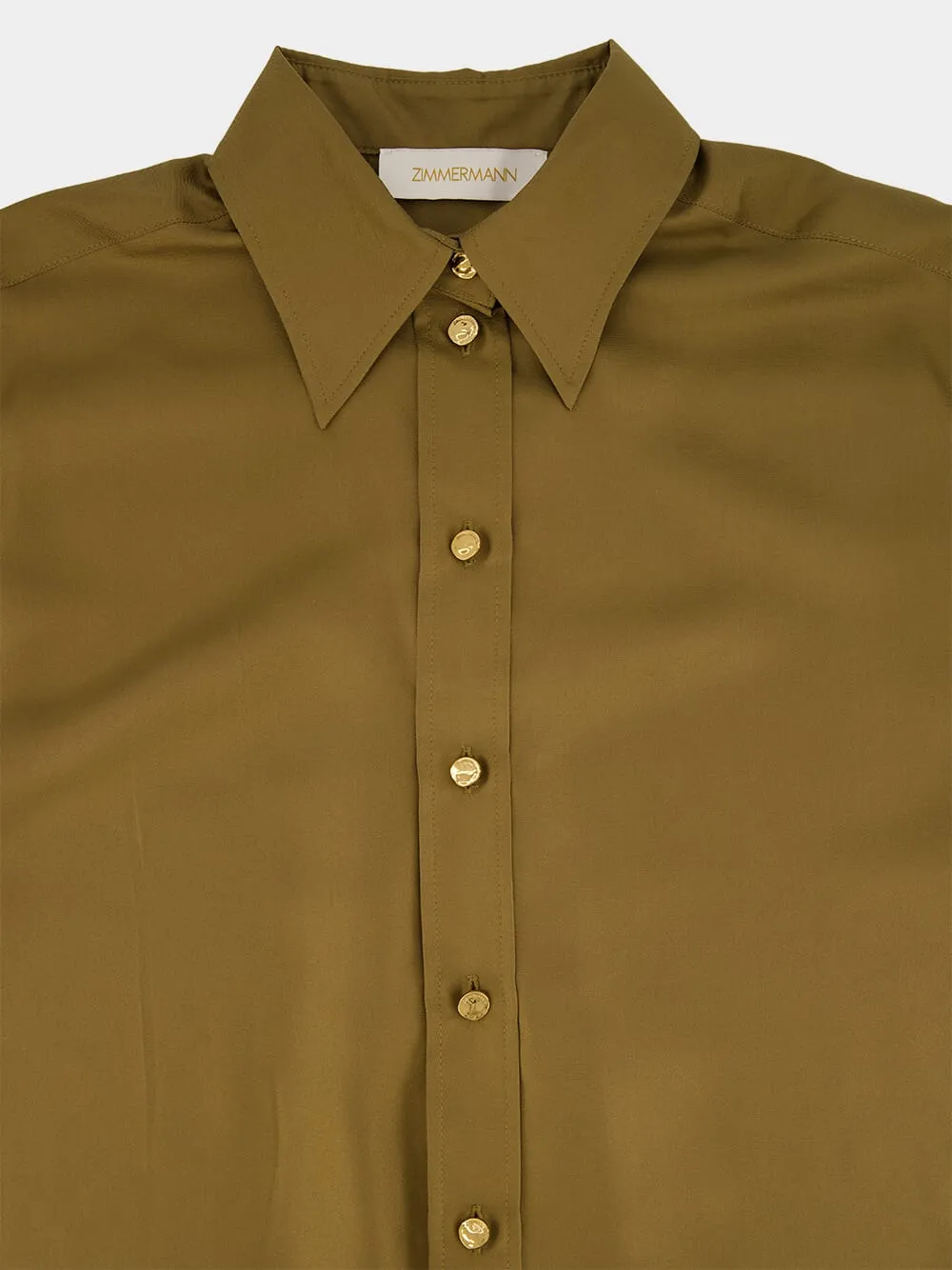 Olive Green Silk Button-Up Shirt sold by Fashion Clinic product image thumbnail 3