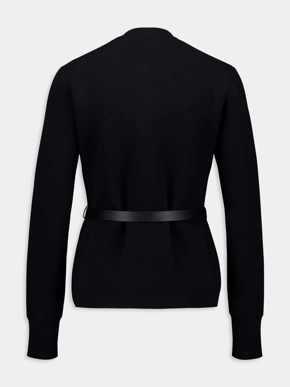 Black Wool Cardigan with Leather Belt sold by Fashion Clinic product image thumbnail 2