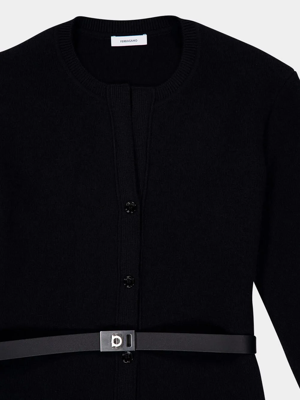 Black Wool Cardigan with Leather Belt sold by Fashion Clinic product image thumbnail 3