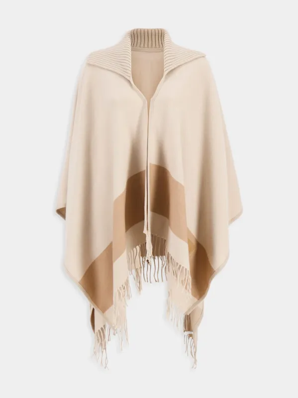 Camel Fringed Wool Cape sold by Fashion Clinic