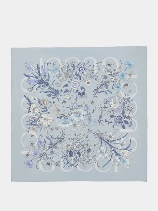 Light Blue Printed Silk Carré sold by Fashion Clinic