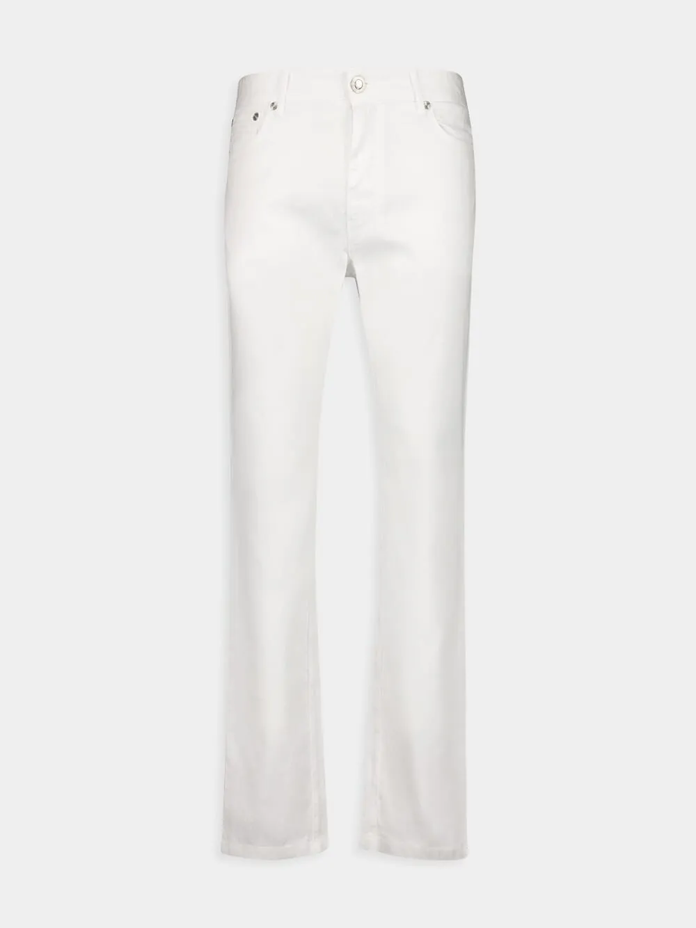 White Slim-Fit Linen Cotton Blend Trousers sold by Fashion Clinic