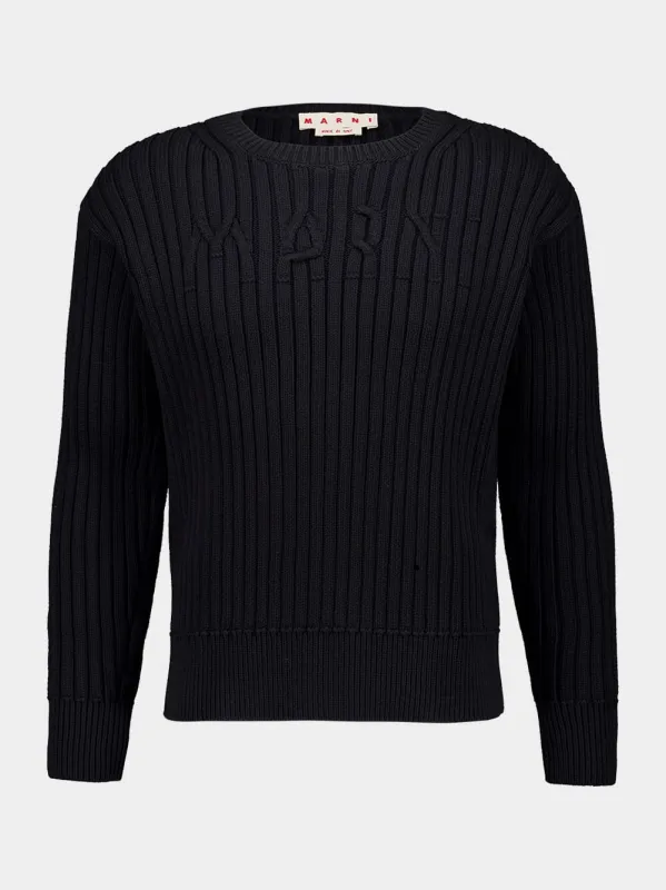 Black Crewneck Cotton Knit Sweater sold by Fashion Clinic