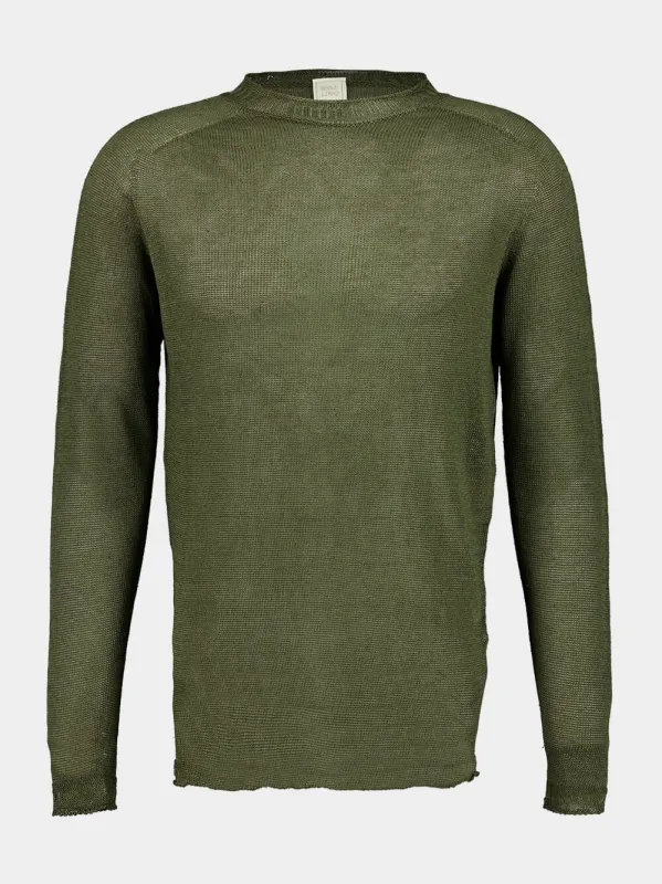 Olive Soft Fade Linen Long Sleeve Sweater sold by Fashion Clinic