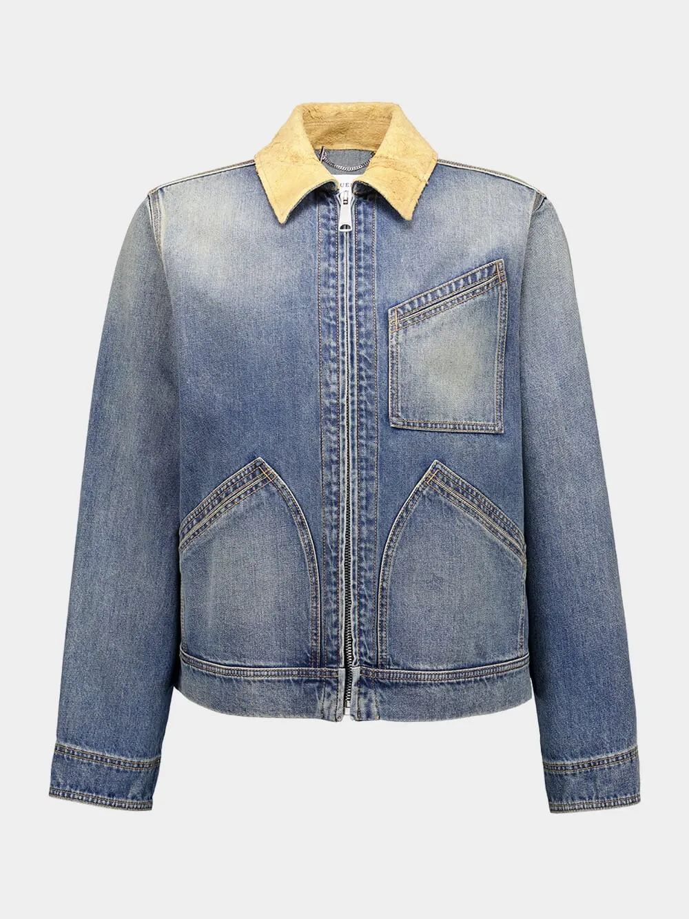 Blue Suede Collar Denim Jacket sold by Fashion Clinic product image thumbnail 2
