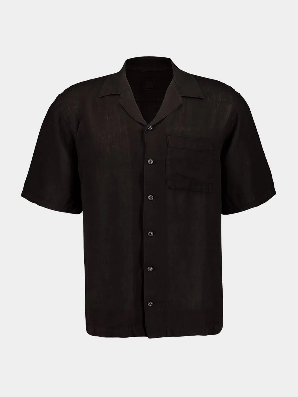 Black Short-Sleeve Relaxed Fit Linen Shirt sold by Fashion Clinic