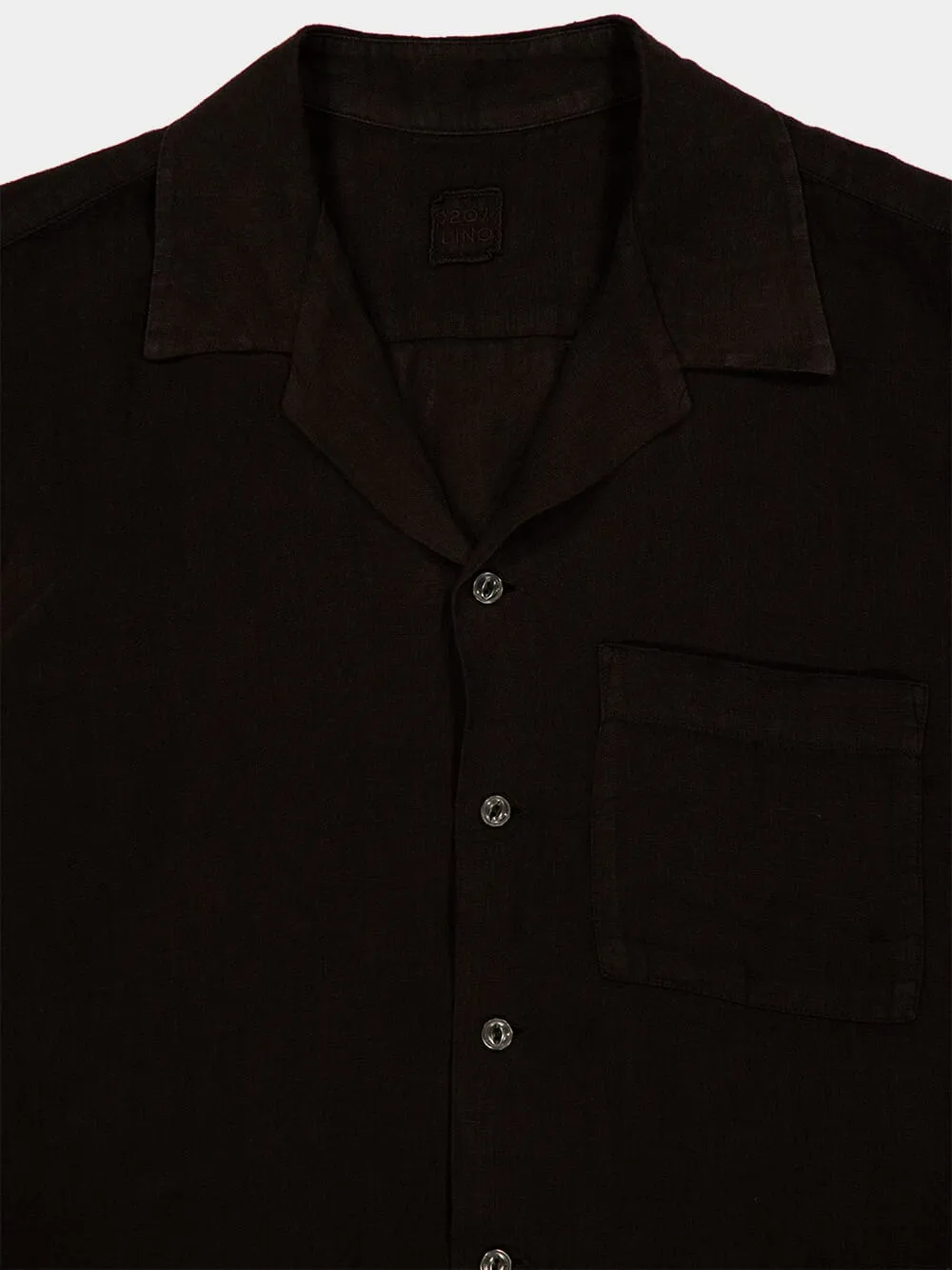 Black Short-Sleeve Relaxed Fit Linen Shirt sold by Fashion Clinic product image thumbnail 3