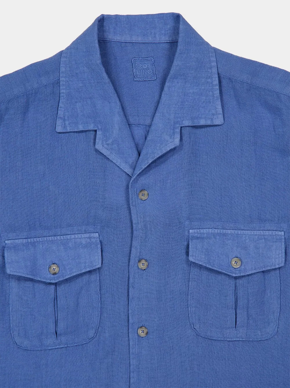 Indigo Long-Sleeve Linen Shirt with Front Pockets sold by Fashion Clinic product image thumbnail 3