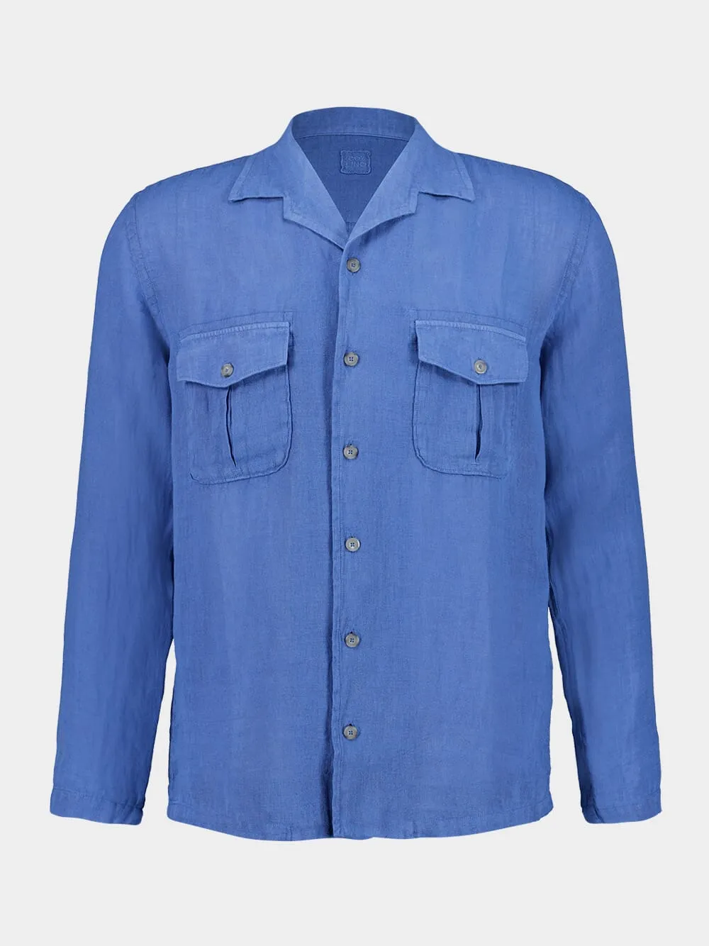 Indigo Long-Sleeve Linen Shirt with Front Pockets sold by Fashion Clinic