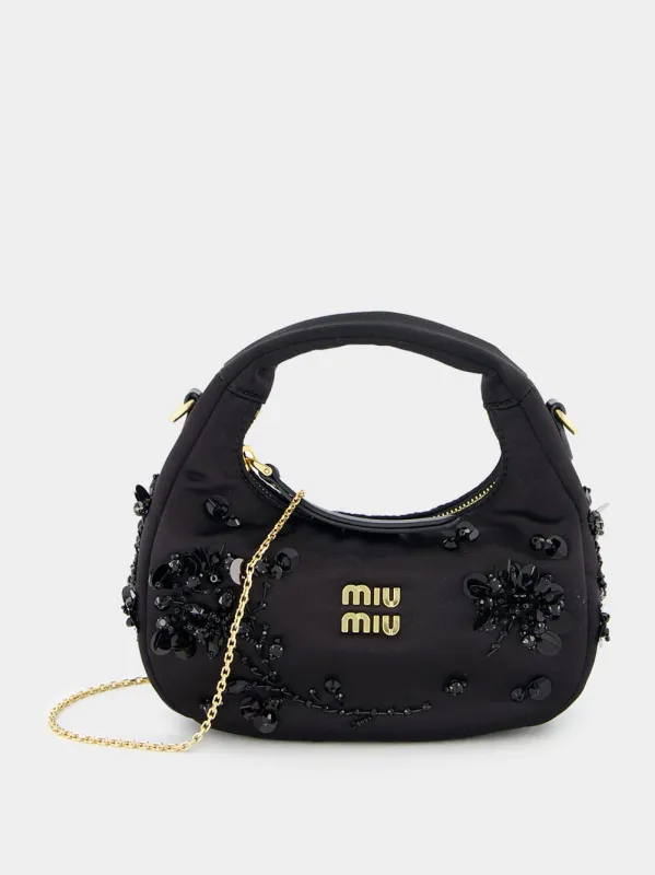 Black Wander Embroidered Satin Duchesse Mini Bag made by Fashion Clinic