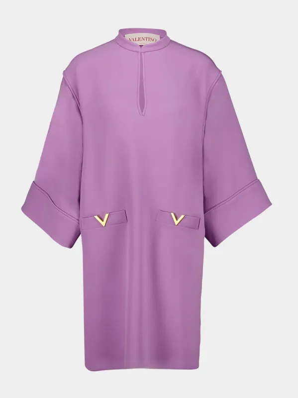 Lilac Mini Dress V-Neck Cady Couture Silk sold by Fashion Clinic