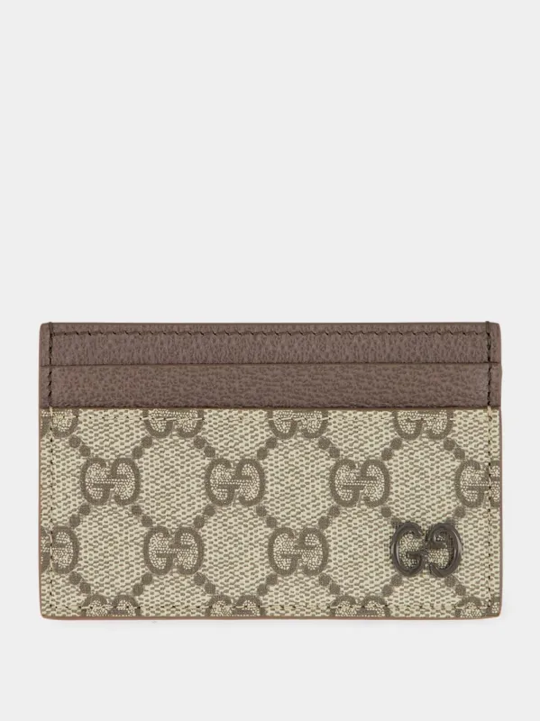 Beige GG Supreme Card Case with Brown Leather Trim sold by Fashion Clinic