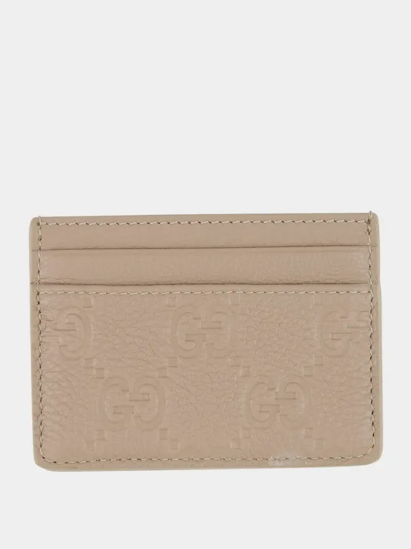 Taupe GG Emblem Card Case sold by Fashion Clinic