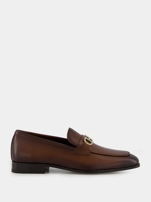 Brown Leather Gancio Bit Loafers sold by Fashion Clinic