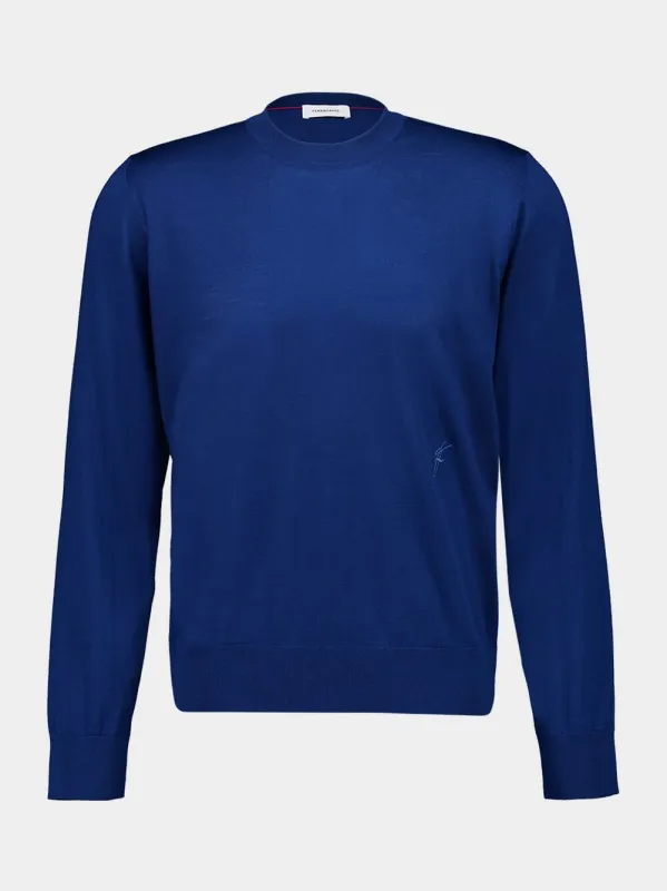 Teal Blue Wool Crew Neck Sweater sold by Fashion Clinic