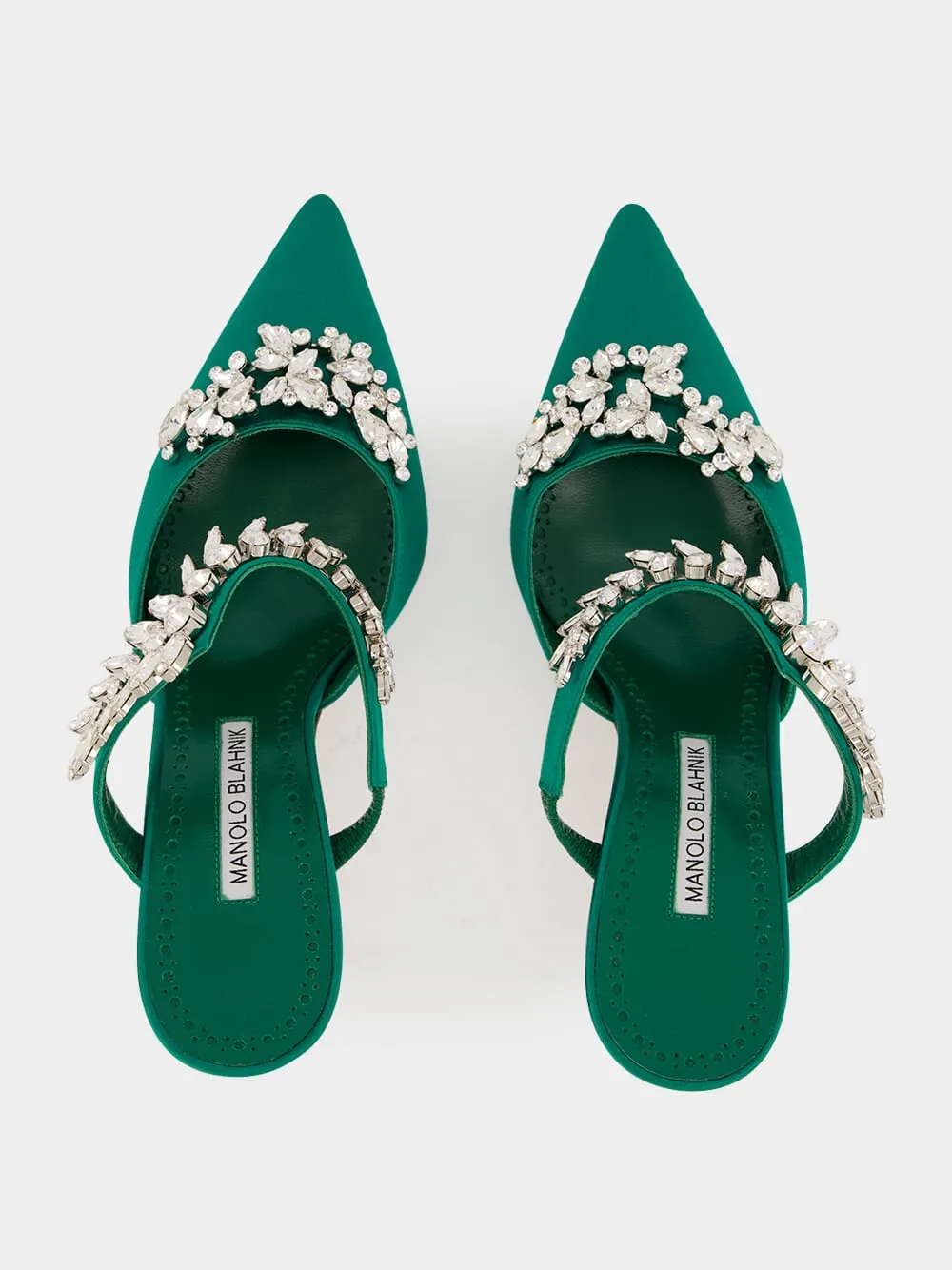 Green Satin Crystal Embellished Mules sold by Fashion Clinic product image thumbnail 4