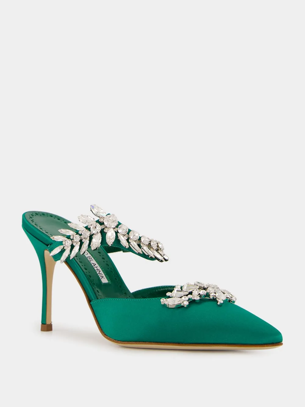 Green Satin Crystal Embellished Mules sold by Fashion Clinic product image thumbnail 2