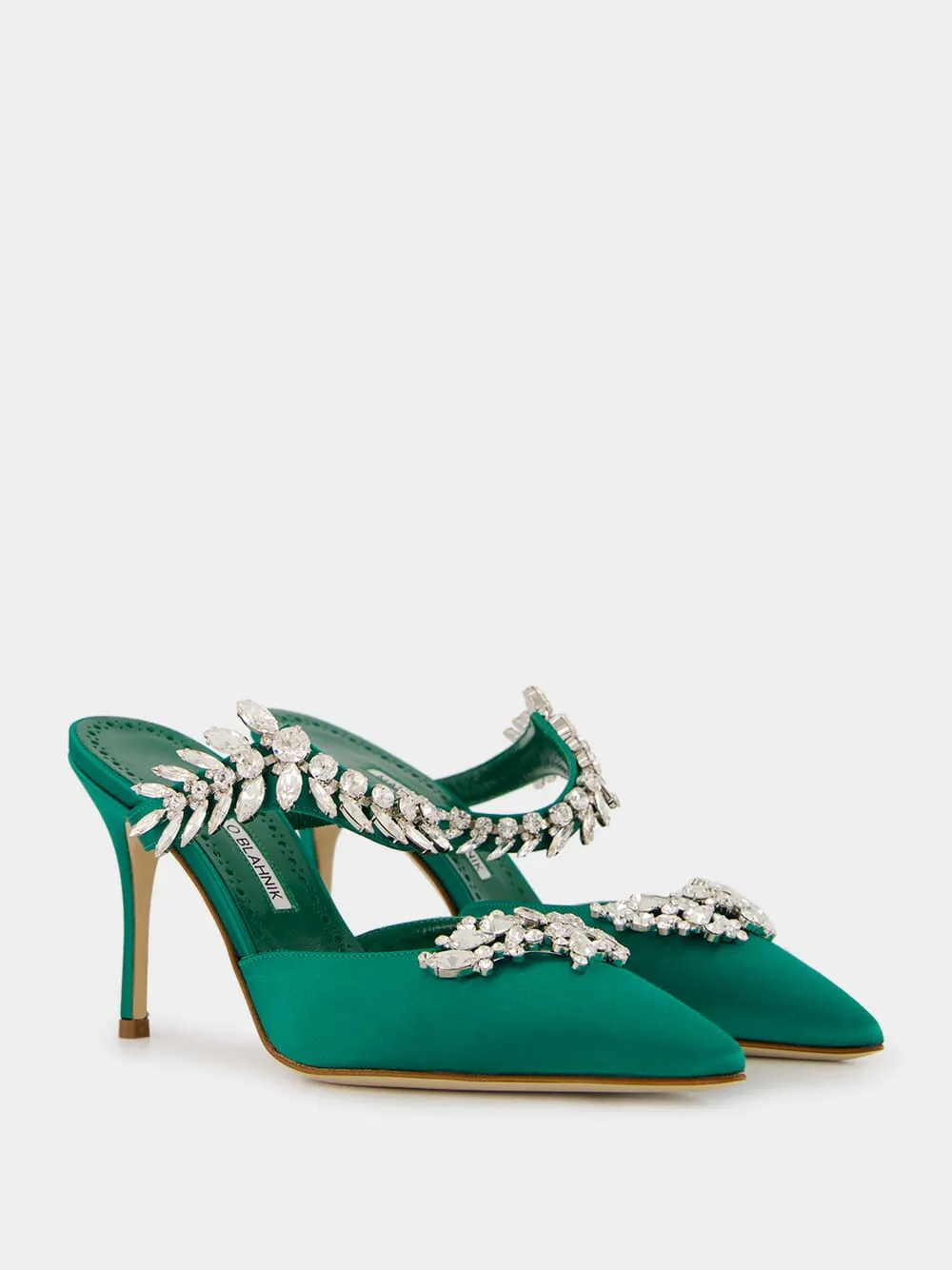 Green Satin Crystal Embellished Mules sold by Fashion Clinic product image thumbnail 3