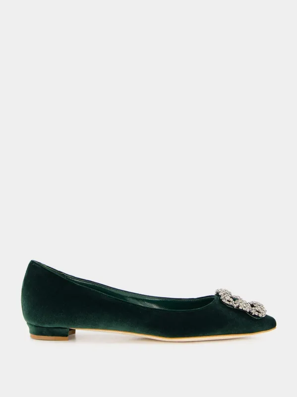 Green Velvet Hangisi Flats sold by Fashion Clinic