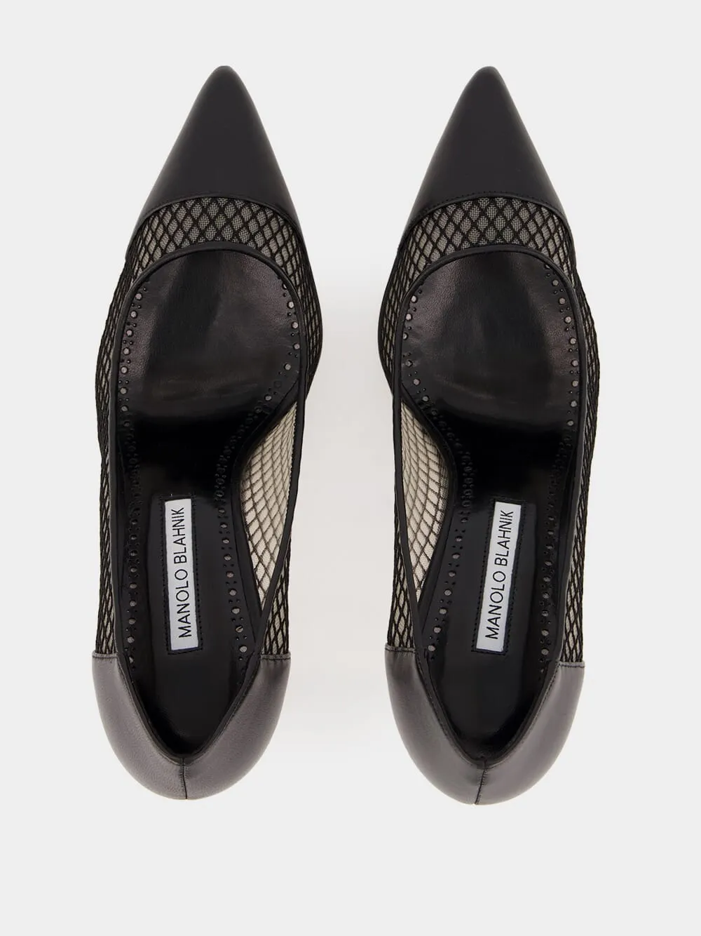 Black Nappa Leather Pointed Toe Pumps with Mesh Detail sold by Fashion Clinic product image thumbnail 4
