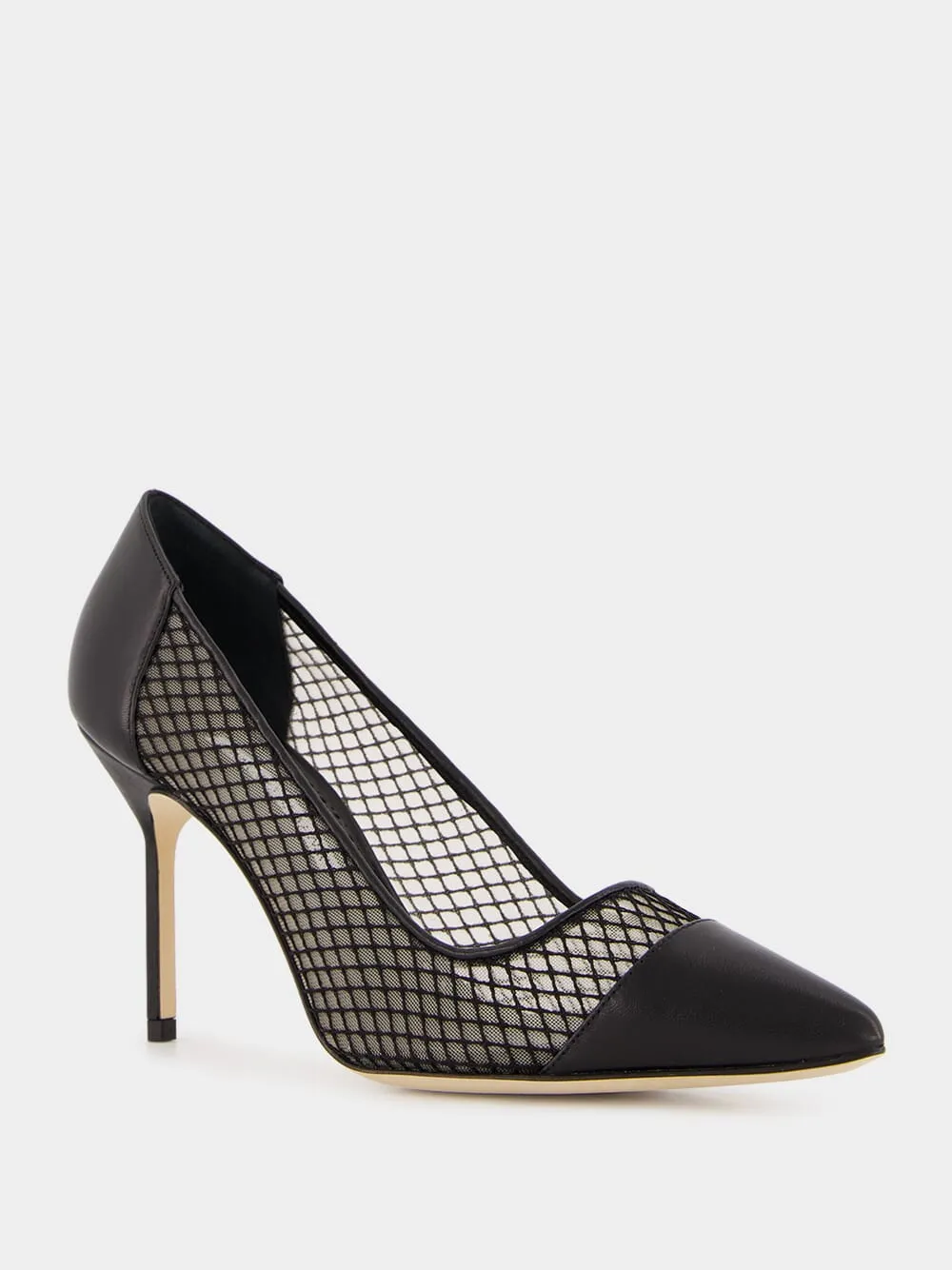 Black Nappa Leather Pointed Toe Pumps with Mesh Detail sold by Fashion Clinic product image thumbnail 2