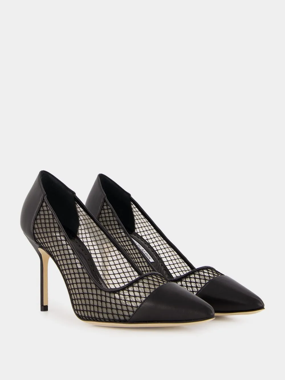 Black Nappa Leather Pointed Toe Pumps with Mesh Detail sold by Fashion Clinic product image thumbnail 3