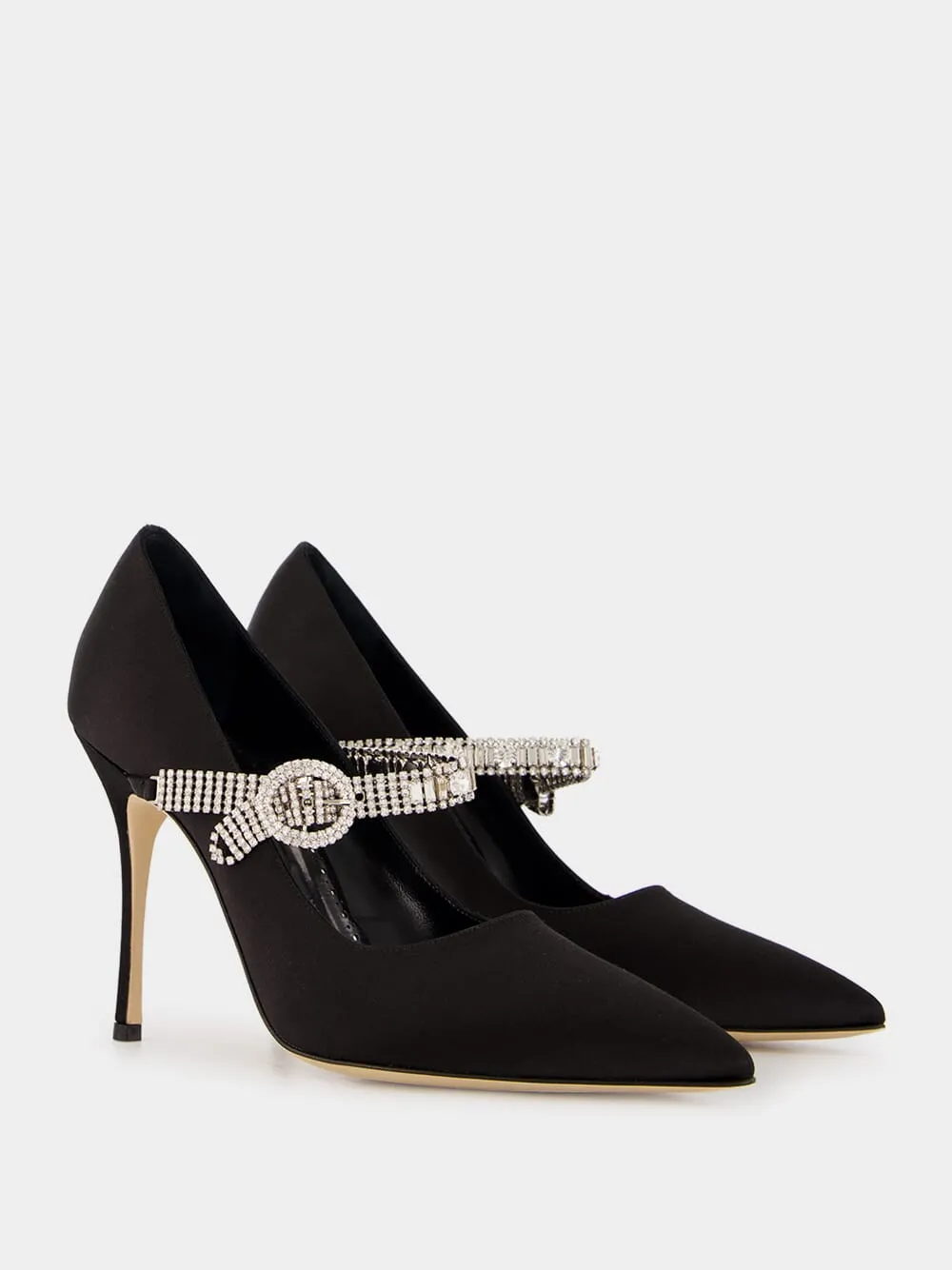 Black Satin Pumps with Crystal Strap Detail sold by Fashion Clinic product image thumbnail 3