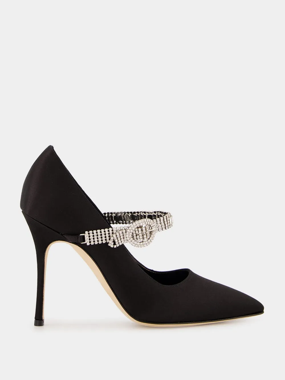 Black Satin Pumps with Crystal Strap Detail sold by Fashion Clinic