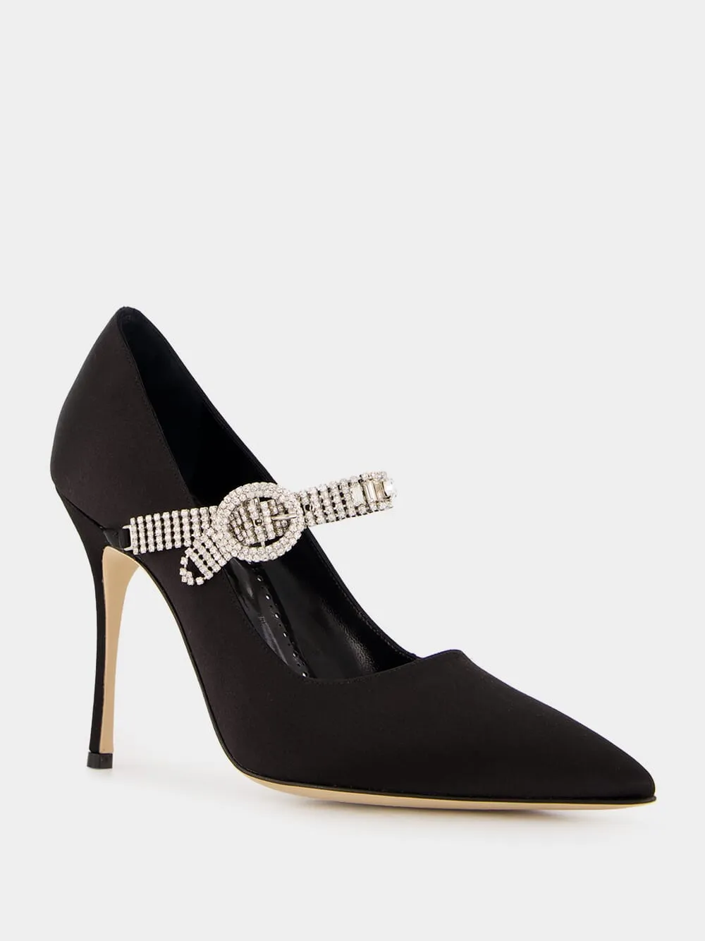 Black Satin Pumps with Crystal Strap Detail sold by Fashion Clinic product image thumbnail 2