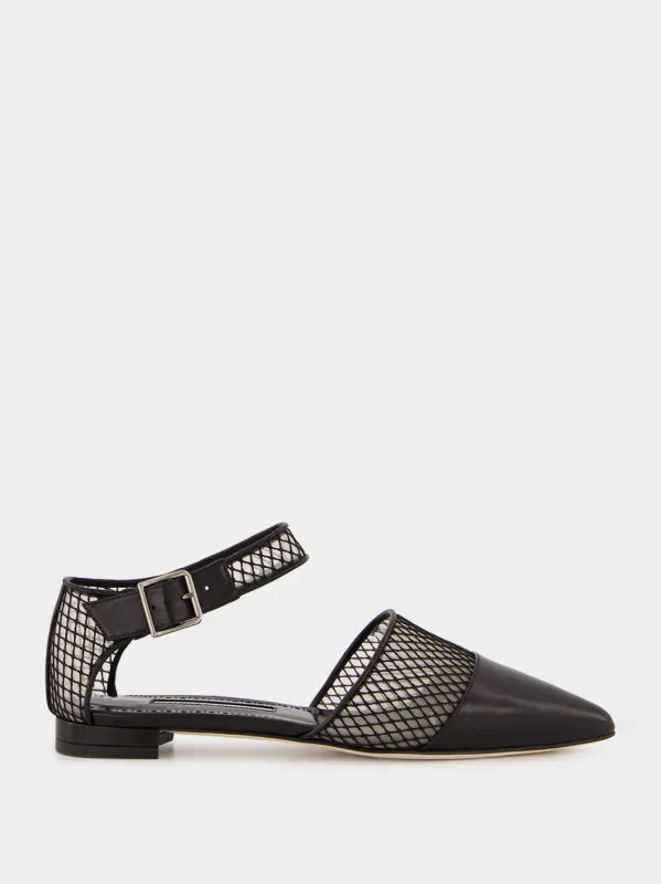 Black Nappa Leather Ankle Strap Flat Pumps sold by Fashion Clinic