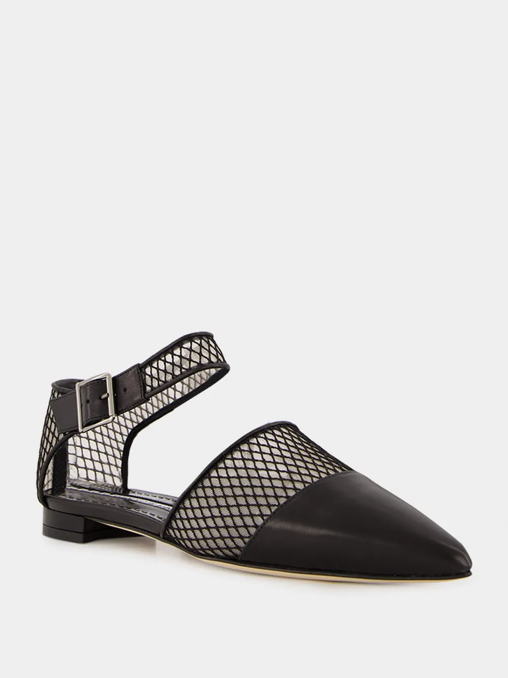 Black Nappa Leather Ankle Strap Flat Pumps sold by Fashion Clinic product image thumbnail 2